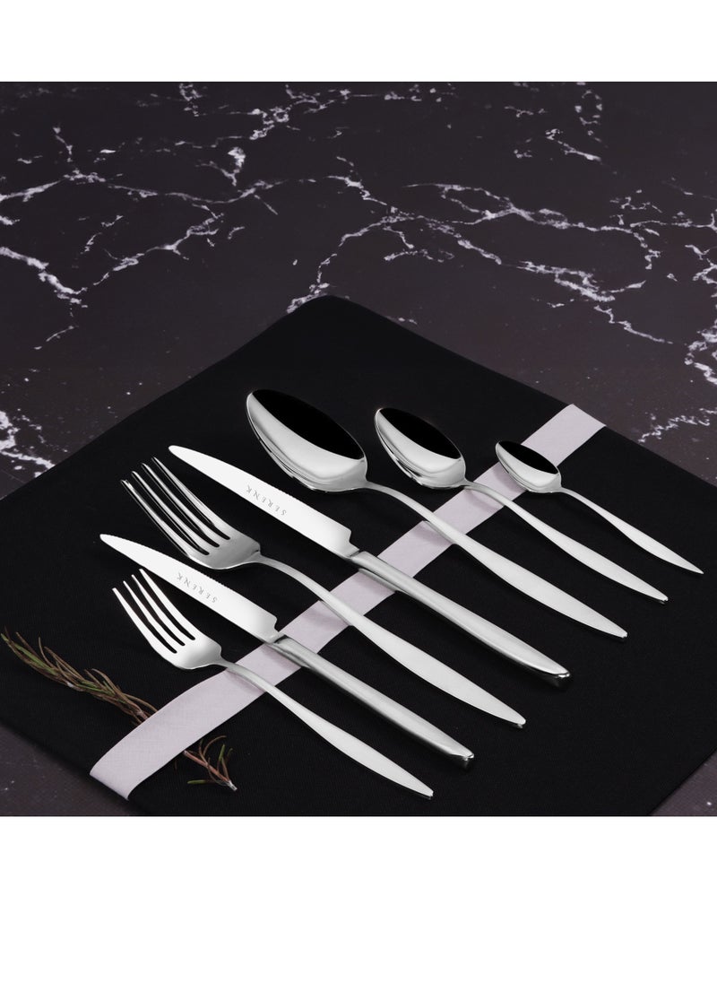 Serenk Milan 42-Piece 18/10 Stainless Steel Cutlery Set – Polished, Durable Flatware for an Elegant Dining Experience