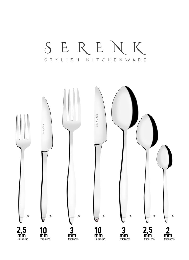 Serenk Milan 42-Piece 18/10 Stainless Steel Cutlery Set – Polished, Durable Flatware for an Elegant Dining Experience