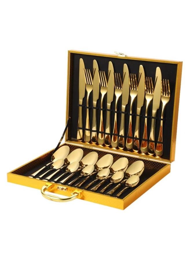 24Pieces Stainless Steel Gold Cutlery Tableware Cutlery Set With Box