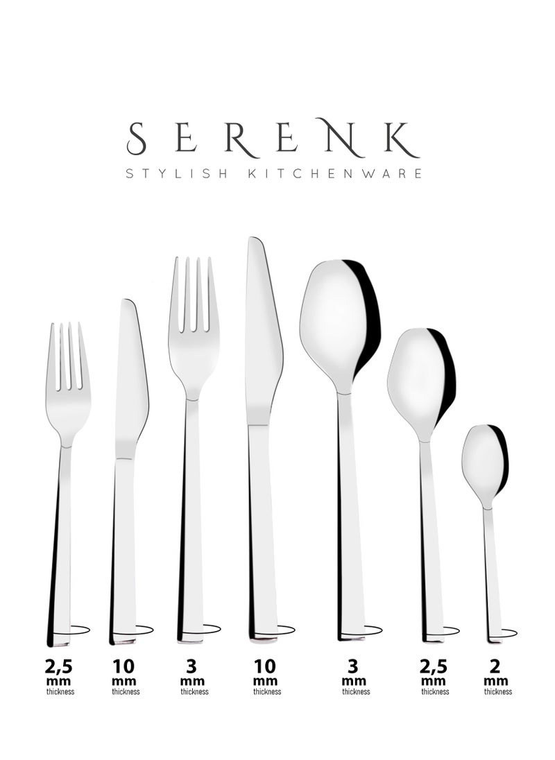 Serenk New York 42-Piece 18/10 Stainless Steel Cutlery Set – Sleek, Polished Flatware for Sophisticated Dining