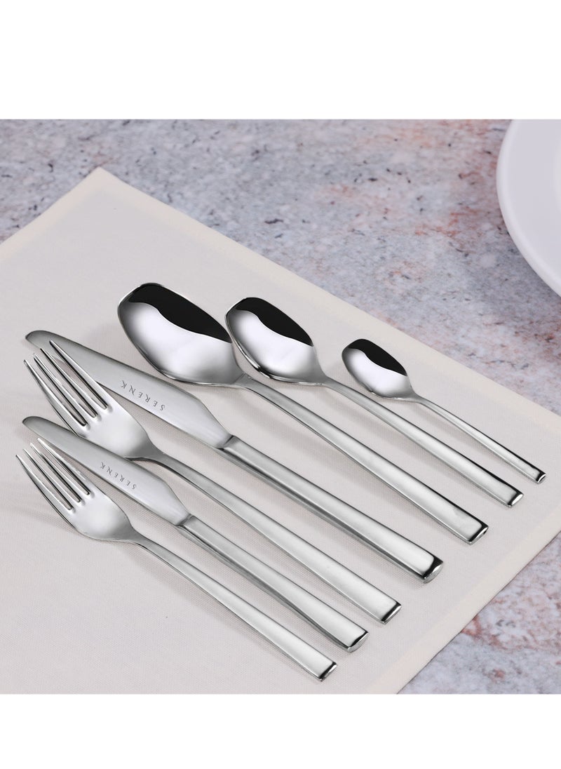 Serenk New York 42-Piece 18/10 Stainless Steel Cutlery Set – Sleek, Polished Flatware for Sophisticated Dining