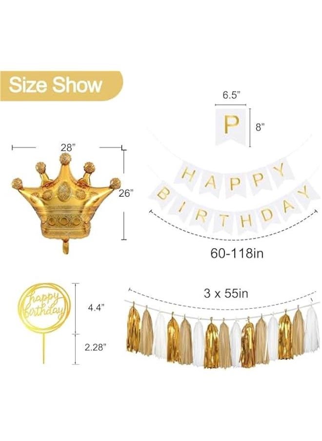 88Pcs Gold Party Decorations Set with Birthday Banner, Gold White Confetti Balloons, Gold Foil Birthday Background, Tassel Garland, Cake Toppers for Girls Women Men Kids (Gold Party Decorations)