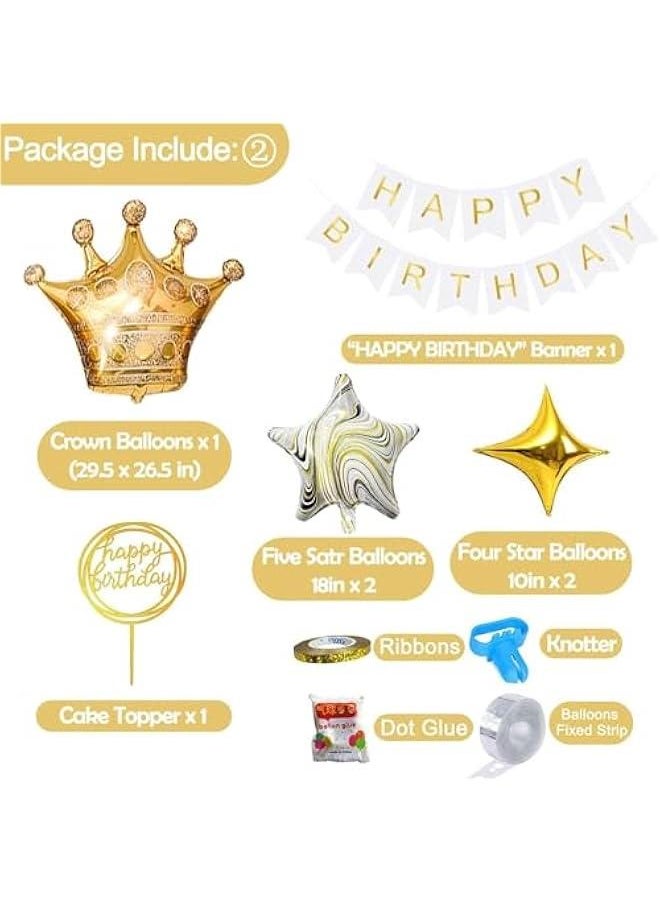 88Pcs Gold Party Decorations Set with Birthday Banner, Gold White Confetti Balloons, Gold Foil Birthday Background, Tassel Garland, Cake Toppers for Girls Women Men Kids (Gold Party Decorations)