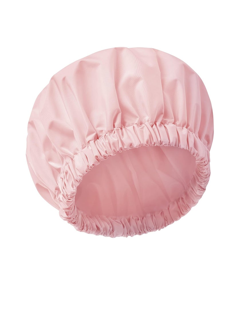 Reusable Shower Cap for Women, Large Waterproof Shower Bonnet Washable Elastic Band Bath Hair Hat for Long Hair, Braids(Pink)