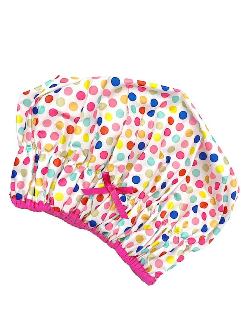 Reusable Shower Cap & Bath Cap & Lined, Oversized Waterproof Shower Caps Large Designed for all Hair Lengths with PEVA Lining & Elastic Band Stretch Hem Hair Hat - Fashionista Deco Dots