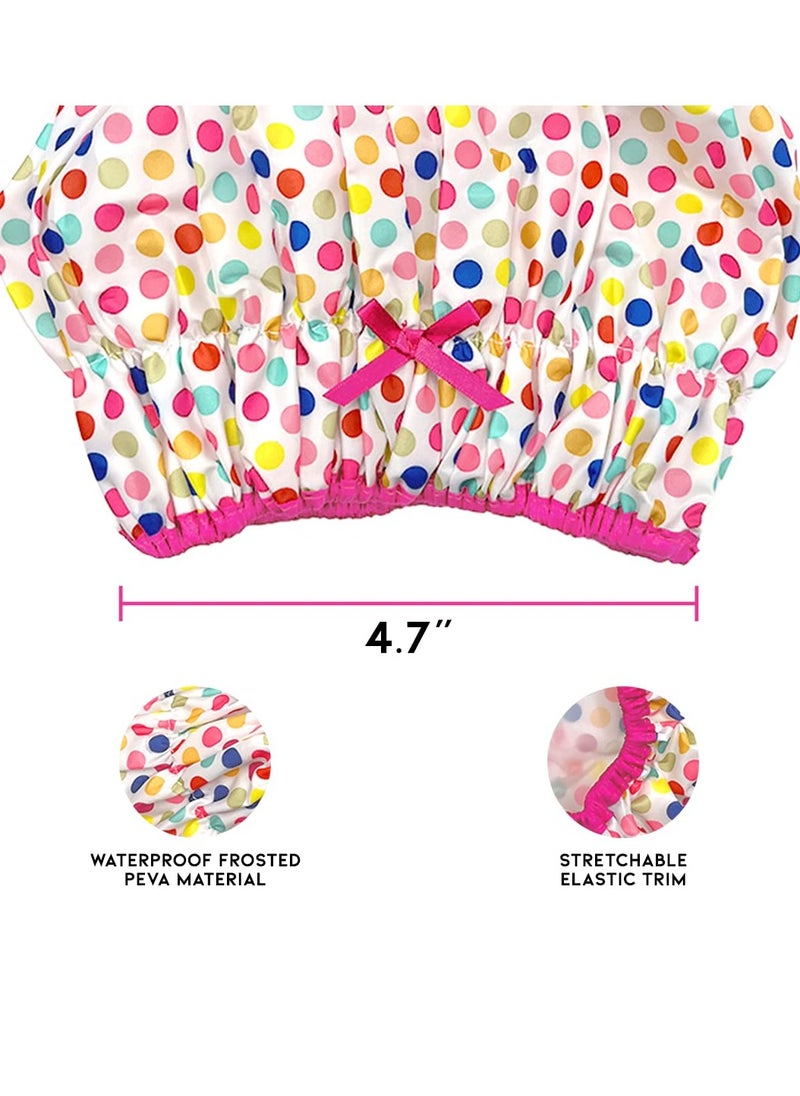 Reusable Shower Cap & Bath Cap & Lined, Oversized Waterproof Shower Caps Large Designed for all Hair Lengths with PEVA Lining & Elastic Band Stretch Hem Hair Hat - Fashionista Deco Dots