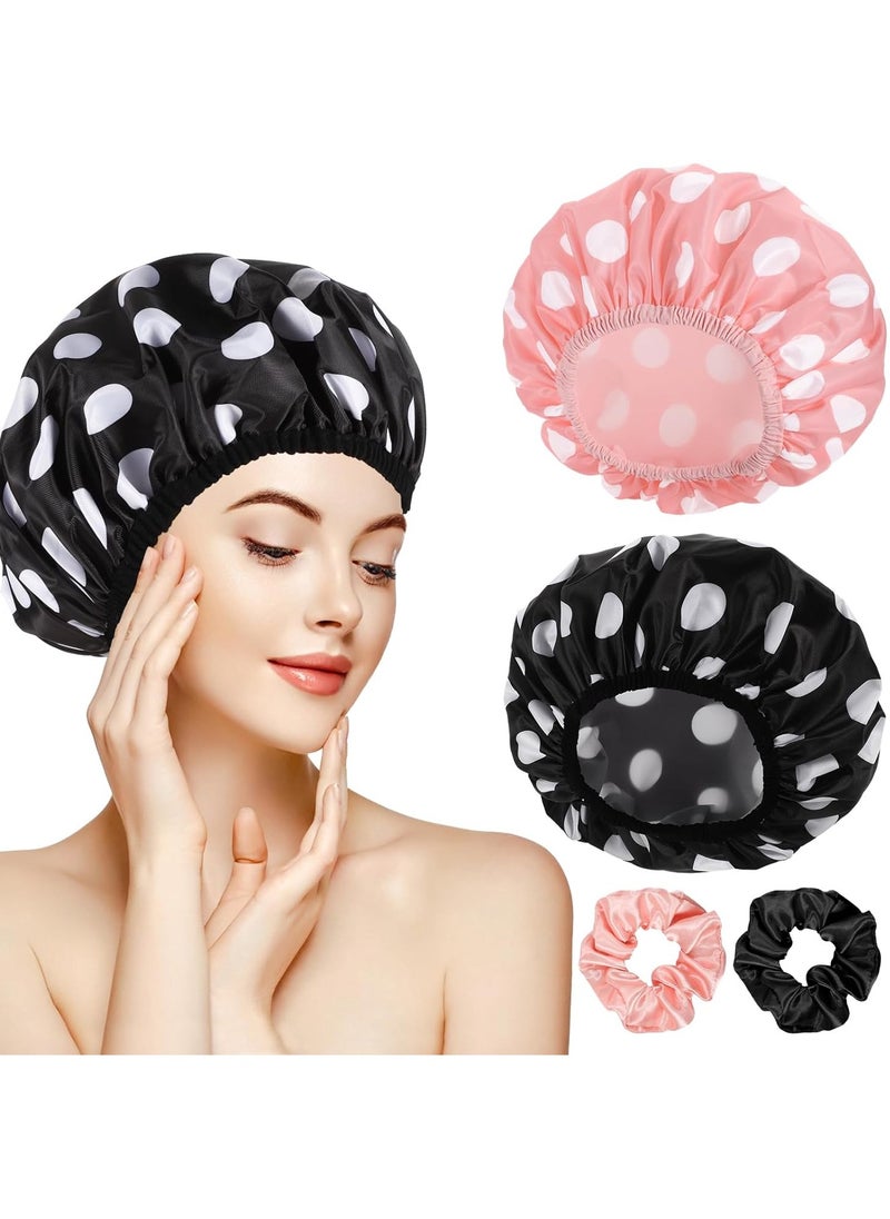 2 Sets Large Shower Caps for Women, Waterproof Shower Cap Double Layers Bath Caps Stocking Stuffers for Women Long Thick Hair