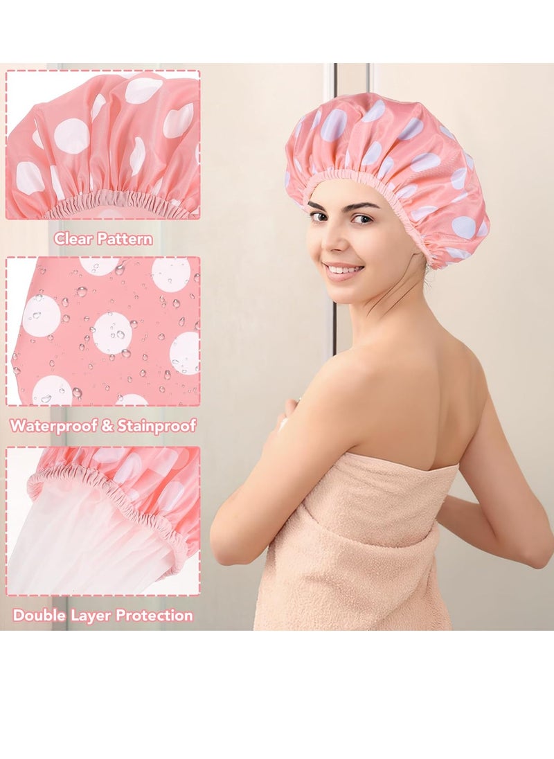 2 Sets Large Shower Caps for Women, Waterproof Shower Cap Double Layers Bath Caps Stocking Stuffers for Women Long Thick Hair