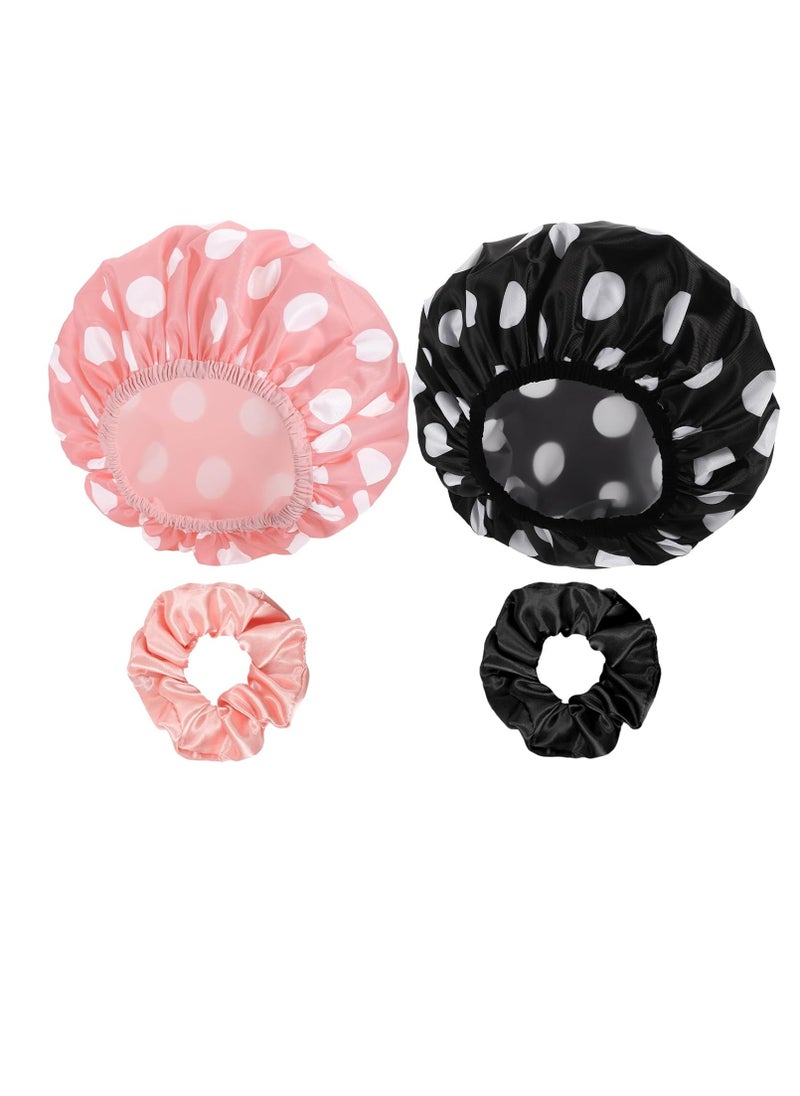 2 Sets Large Shower Caps for Women, Waterproof Shower Cap Double Layers Bath Caps Stocking Stuffers for Women Long Thick Hair