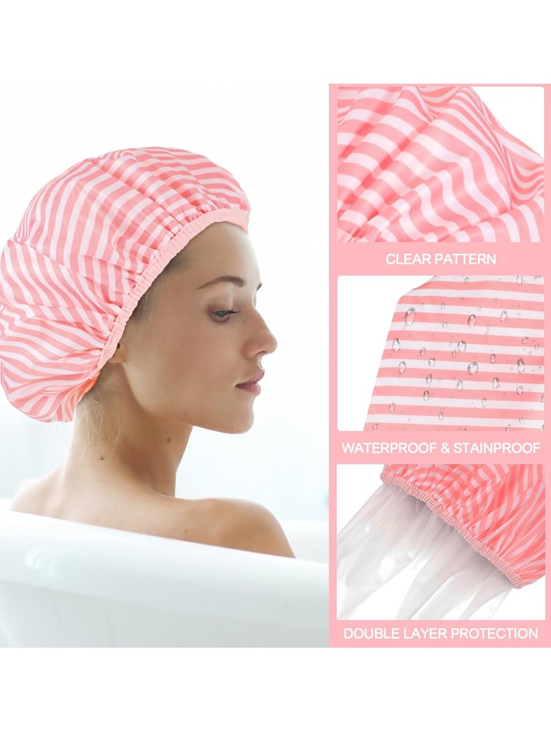 2 Packs Large Shower Cap, Waterproof Reusable Shower Cap Double Layers Bath Caps with Hair Scrunchies for Long Thick Hair