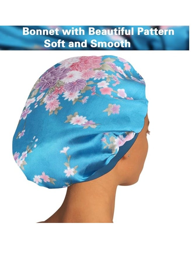 Satin Bonnet Hair Bonnet for Sleeping- 4 Pack Large Silk Bonnets for Black Women with Elastic Soft Band for Hair Care