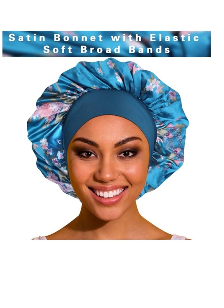 Satin Bonnet Hair Bonnet for Sleeping- 4 Pack Large Silk Bonnets for Black Women with Elastic Soft Band for Hair Care