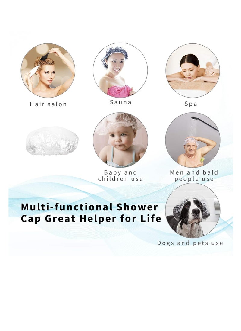 Disposable Shower Caps 100 Pcs - Multi-Purpose Thickening Elastic Bath Cap Plastic Waterproof Clear Bath Shower Caps Women Spa,Home Use, Hotel and Hair Salon, Portable Travel