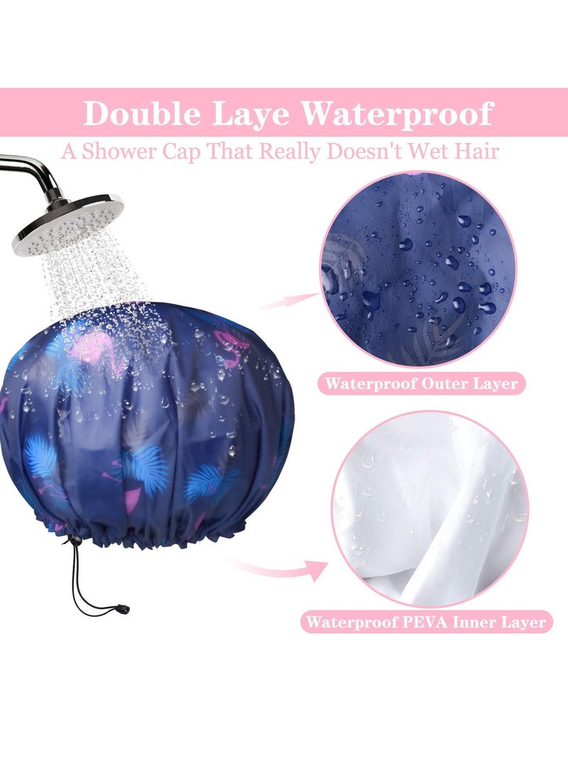 3 Pack Extra Large Double Layer Adjustable Shower Caps for Women, Waterproof Exterior & EVA Lining, Oversized Design for All Hair Lengths