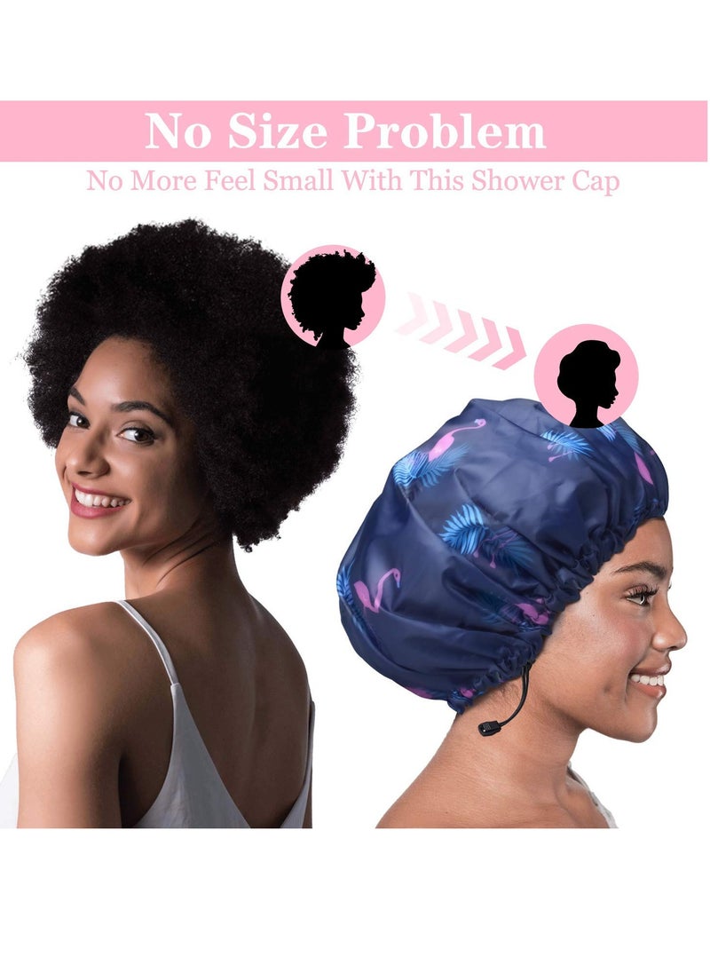 3 Pack Extra Large Double Layer Adjustable Shower Caps for Women, Waterproof Exterior & EVA Lining, Oversized Design for All Hair Lengths