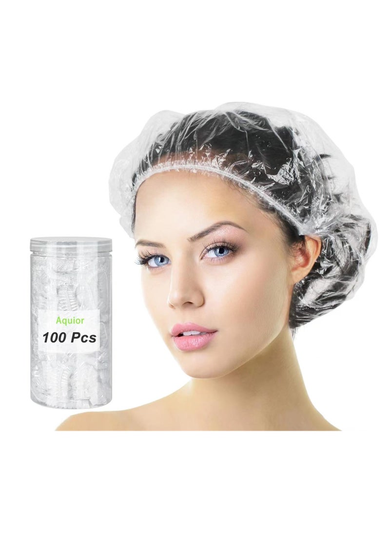 Aquior Shower Cap Disposable, 100 PCS Shower caps Large&Thick Waterproof Clear Plastic Elastic Hair Bath Caps For Women Kids Girls, Hotel and Hair Solon, Travel Spa, Home Use…