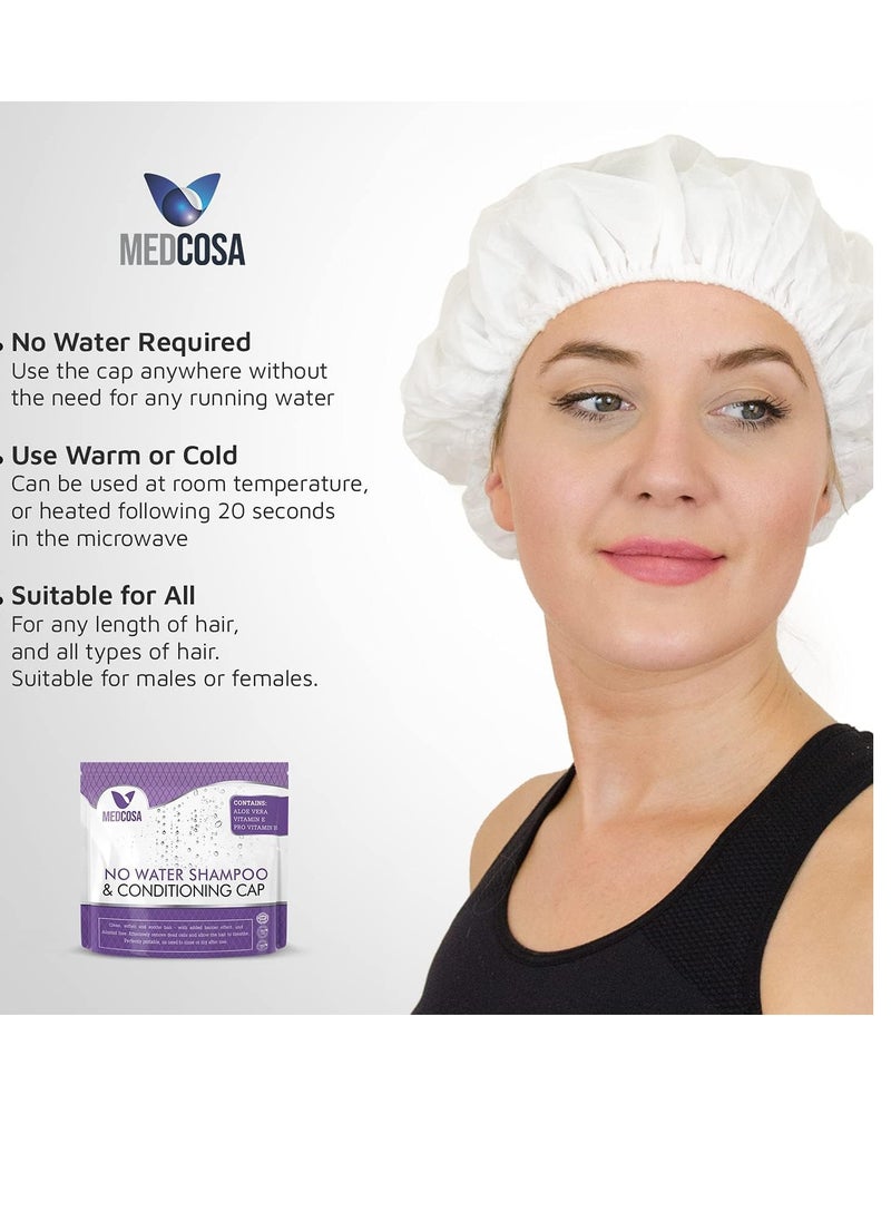 Medcosa No Rinse Shampoo Caps - Waterless Shampoo and Conditioner Hair Wash Cap - Dry Hair Washing Aids with Aloe Vera and Vitamins - Pack of 5 Rinse Free No Water Shower Caps