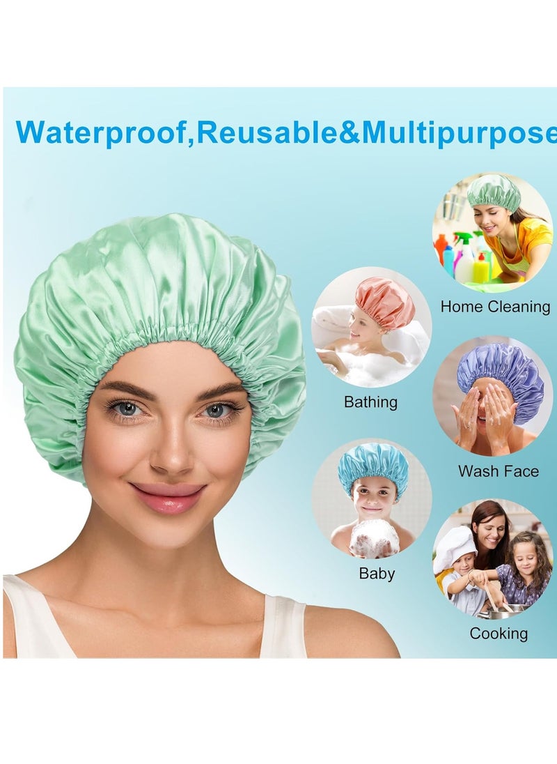 AmazerBath Shower Caps for Women, 4 PCS Waterproof Bath Caps, Elastic and Reusable Shower Hair Cap, Double Layers Hair Cap, Environmental Protection Bathing Hat