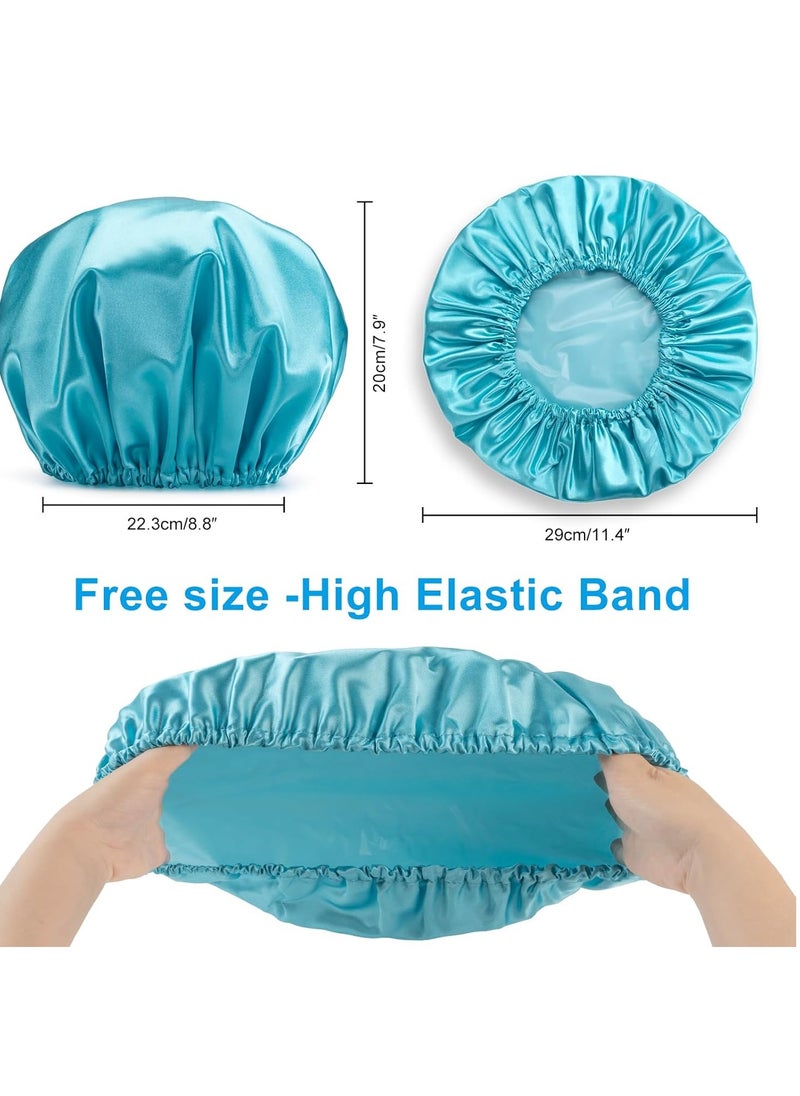 AmazerBath Shower Caps for Women, 4 PCS Waterproof Bath Caps, Elastic and Reusable Shower Hair Cap, Double Layers Hair Cap, Environmental Protection Bathing Hat