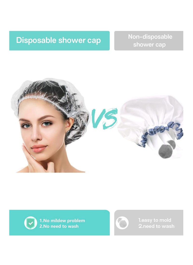 Auban Disposable Shower Cap, 100 PCS Hair Cap Thickening Clear Plastic Waterproof Bath Caps for Hair Treatment, Spa Salon Hotel and Home Use, Portable Travel(17.3)