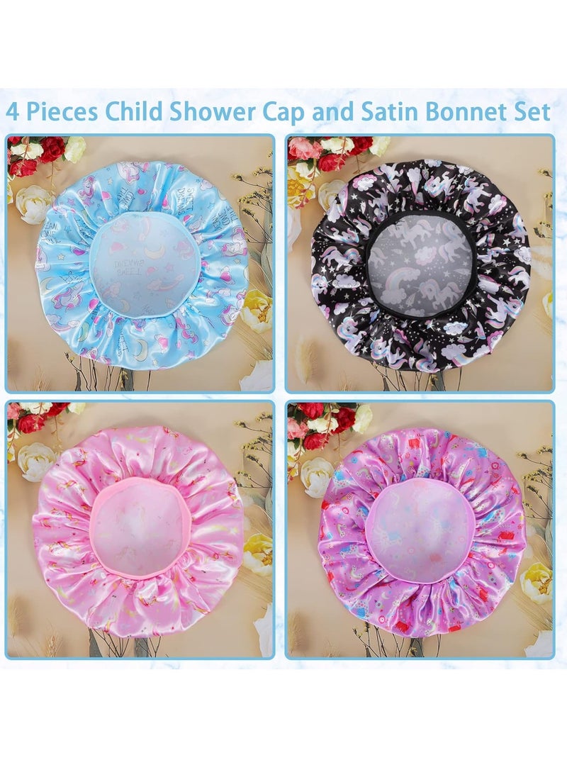 4 PCS Kids Satin Bonnet Child Sleeping Cap,Soft Silk Bonnet Elastic Wide Band,Breathable Baby Bonnets Night Sleep Caps,Colorful Night Hats for Girls Toddler Teens Natural Hair (Unicorn)