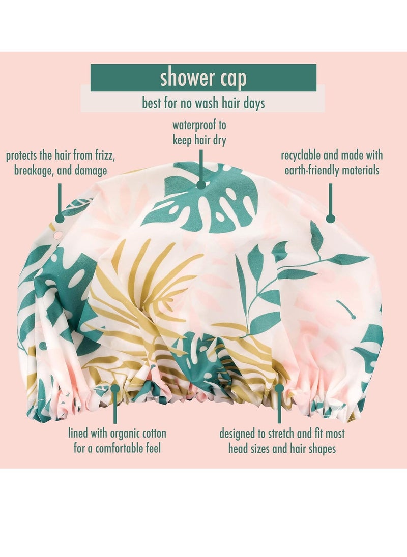 EcoTools Shower Cap, Organic Cotton Lining, Perfect For No-Wash Days, Fits All Head Sizes & All Hair Textures, Reusable & Waterproof, Protects Scalp, Eco-Friendly, Cruelty-Free, & Vegan, 1 Count