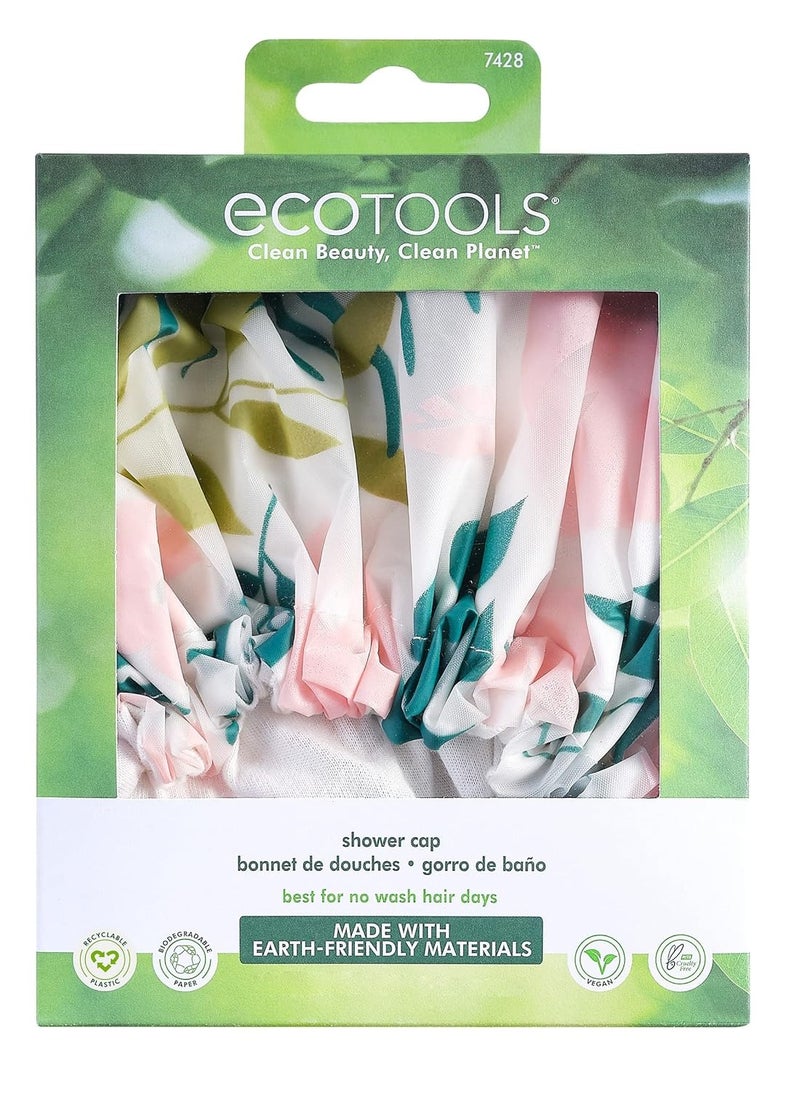 EcoTools Shower Cap, Organic Cotton Lining, Perfect For No-Wash Days, Fits All Head Sizes & All Hair Textures, Reusable & Waterproof, Protects Scalp, Eco-Friendly, Cruelty-Free, & Vegan, 1 Count