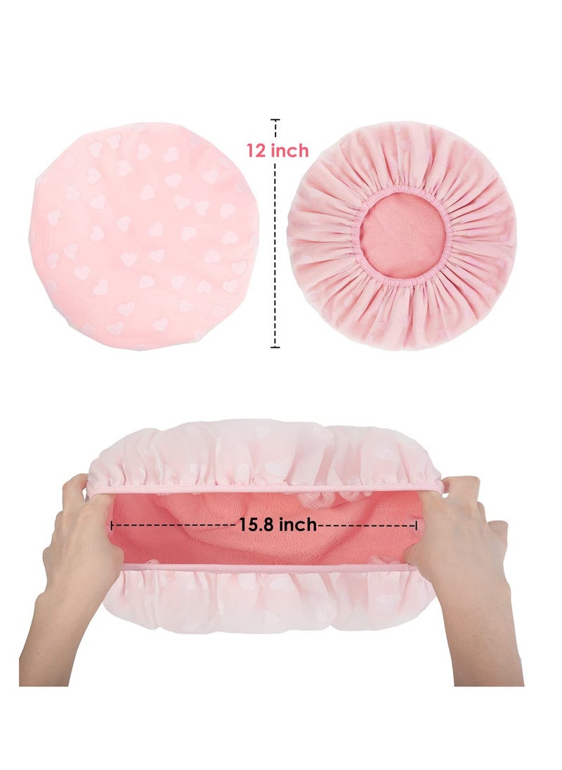 Auban Shower Cap, Shower Cap for Women Terry Cloth Lined EVA Exterior Reusable Double Layer Waterproof, Large Bath Hair Cap, Hotel Travel Essentials Accessories Cleaning Supplies(Pink)