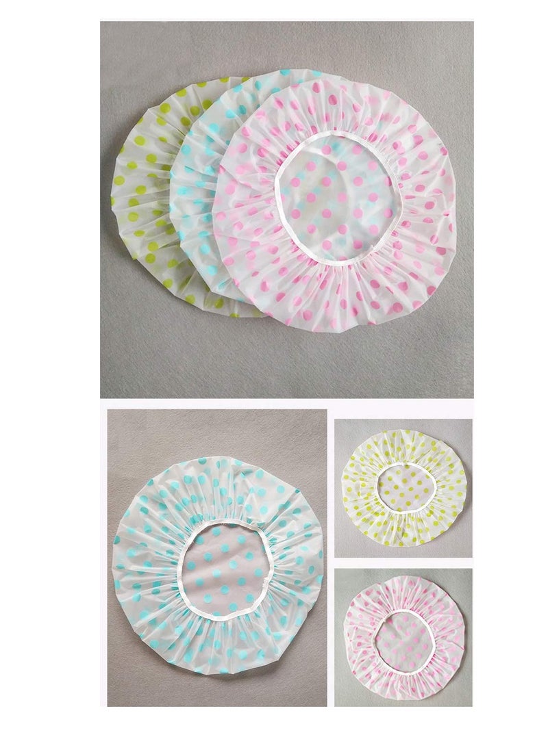 TCOTBE 6 Pieces Waterproof EVA Plastic Shower Cap,Elastic Reusable Bathing Cap,Beauty Salon Spa Lace Elastic Band Flower Printed Hat Environmental Protection Hair Bath Caps