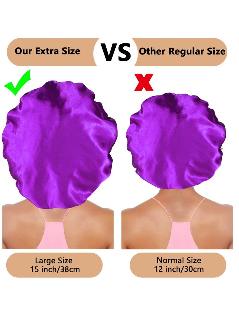3PCS Extra Large Satin Bonnets for Sleeping, Hair Bonnets for Black Women Braids Curly Hair, B
