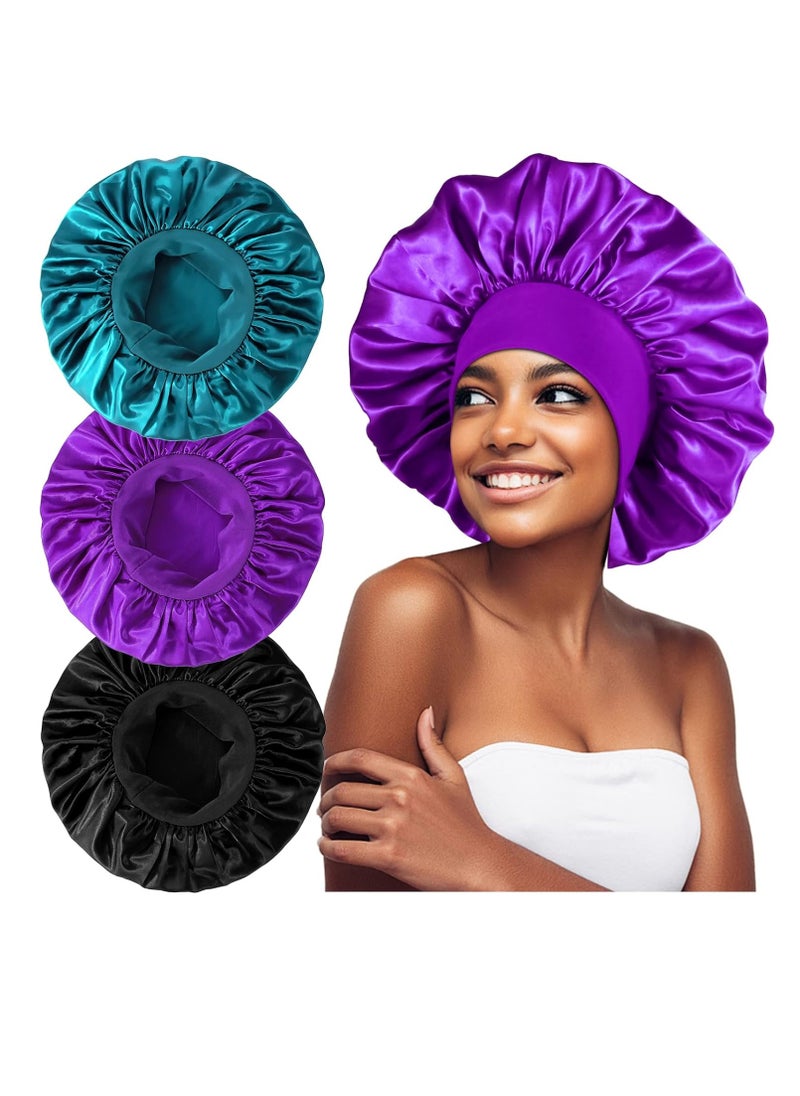 3PCS Extra Large Satin Bonnets for Sleeping, Hair Bonnets for Black Women Braids Curly Hair, B