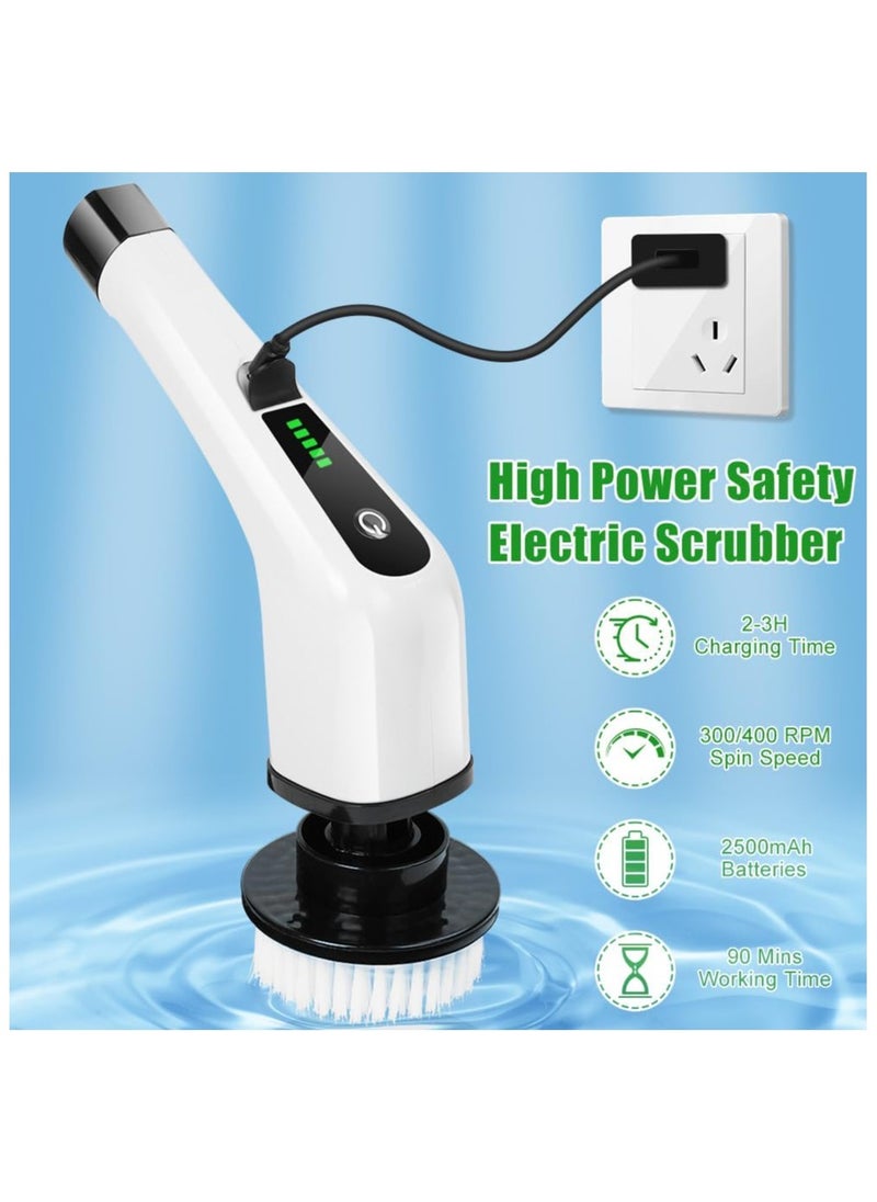 Electric Spin Scrubber, Cordless Cleaning Brush with Dual Speed, 8 Replaceable Brush Heads, 360° Rotating Shower Cleaning Brush for Tub, Floor, and Tile – High-Power Bathroom Scrubber