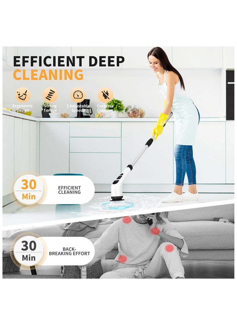 Electric Spin Scrubber, Cordless Cleaning Brush with Dual Speed, 8 Replaceable Brush Heads, 360° Rotating Shower Cleaning Brush for Tub, Floor, and Tile – High-Power Bathroom Scrubber