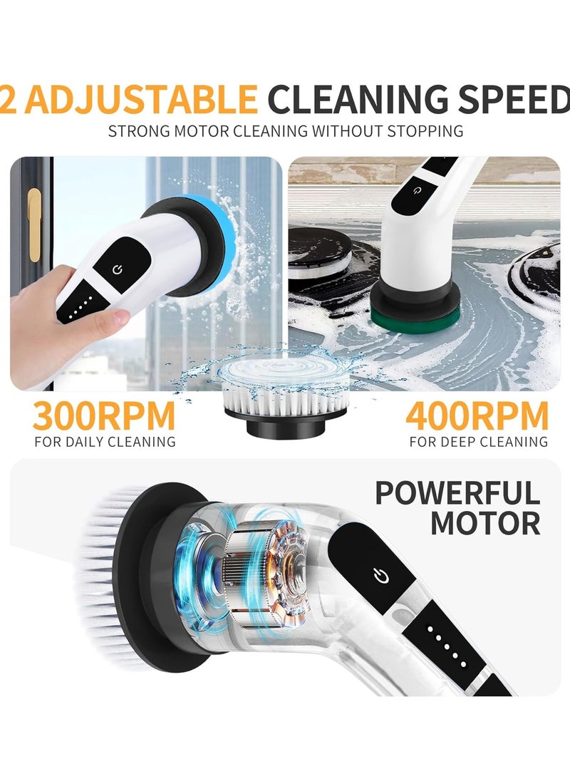 Electric Spin Scrubber, Cordless Cleaning Brush with Dual Speed, 8 Replaceable Brush Heads, 360° Rotating Shower Cleaning Brush for Tub, Floor, and Tile – High-Power Bathroom Scrubber