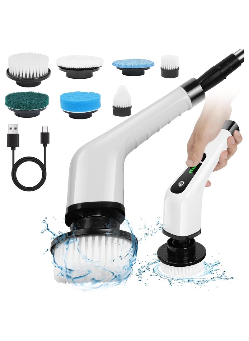 Electric Spin Scrubber, Cordless Cleaning Brush with Dual Speed, 8 Replaceable Brush Heads, 360° Rotating Shower Cleaning Brush for Tub, Floor, and Tile – High-Power Bathroom Scrubber