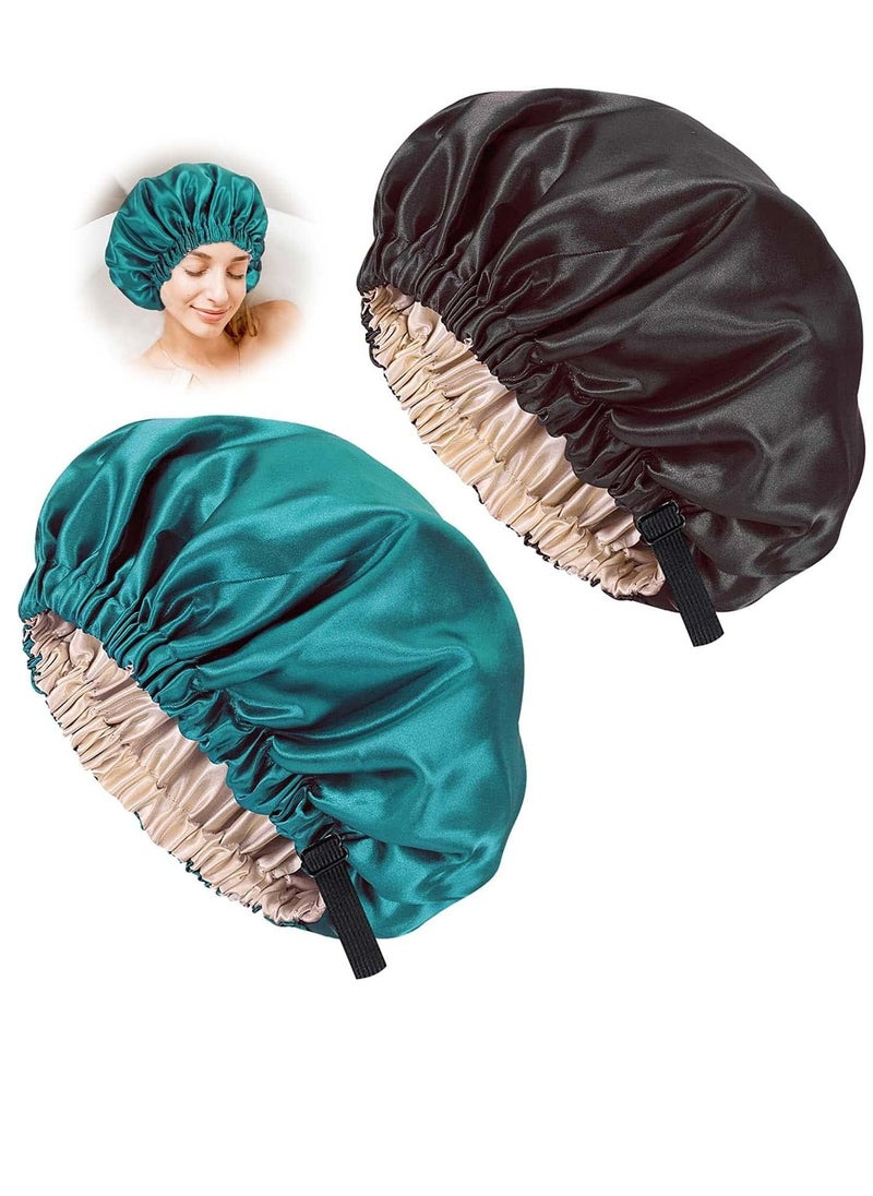 Double-Sided Satin Sleep Bonnet, Adjustable Silk Cap with Elastic Band, 2-Pack for Women/Girls