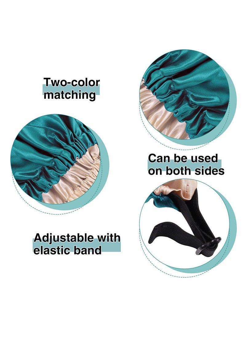 Double-Sided Satin Sleep Bonnet, Adjustable Silk Cap with Elastic Band, 2-Pack for Women/Girls