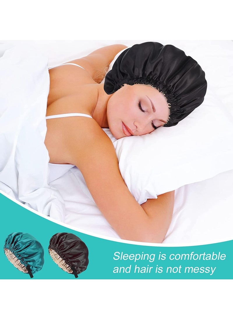 Double-Sided Satin Sleep Bonnet, Adjustable Silk Cap with Elastic Band, 2-Pack for Women/Girls