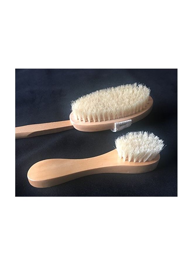 2-Piece Dry Body Brush With Detachable Handle Set Beige