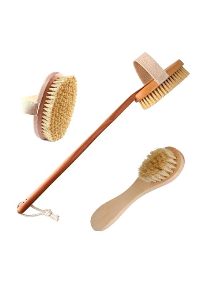 2-Piece Dry Body Brush With Detachable Handle Set Beige