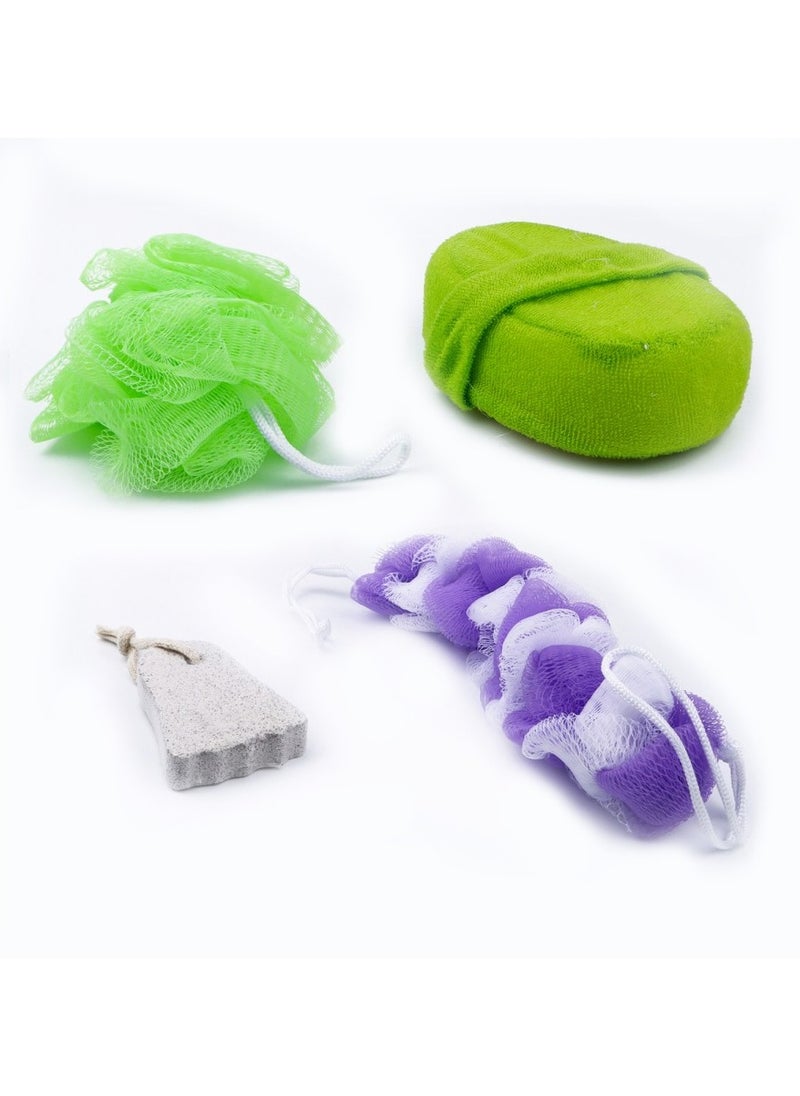 4pc Bath Leaf Sponge Loofah Scrubber Pumice Stone Combo Pack