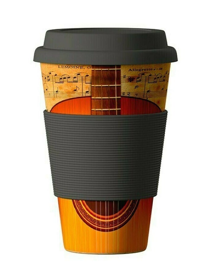 Eco Bamboo Cup Guitar 400ml | Bamboo Fiber Reusable Coffee Mug | Eco-Friendly Travel Cup for Home, Office & Car | Eliminates Odors & Refreshes Interiors | Durable, Lightweight & Stylish Cup