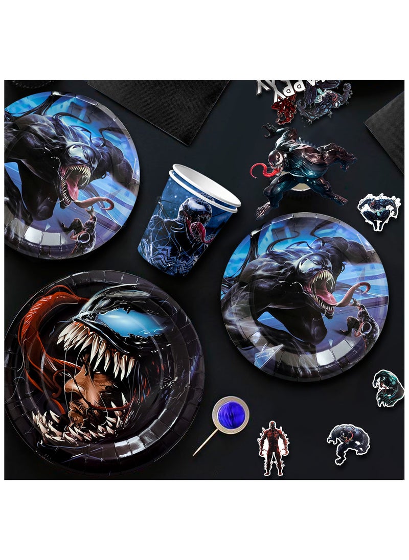 Venom Birthday Party Supplies Set,113pcs Venom Theme Decorations & Tableware Set,Include Birthday Banner，Napkins, Backdrop, Cupcake Toppers, Balloons ect, Child Party Favors for Boys Kids