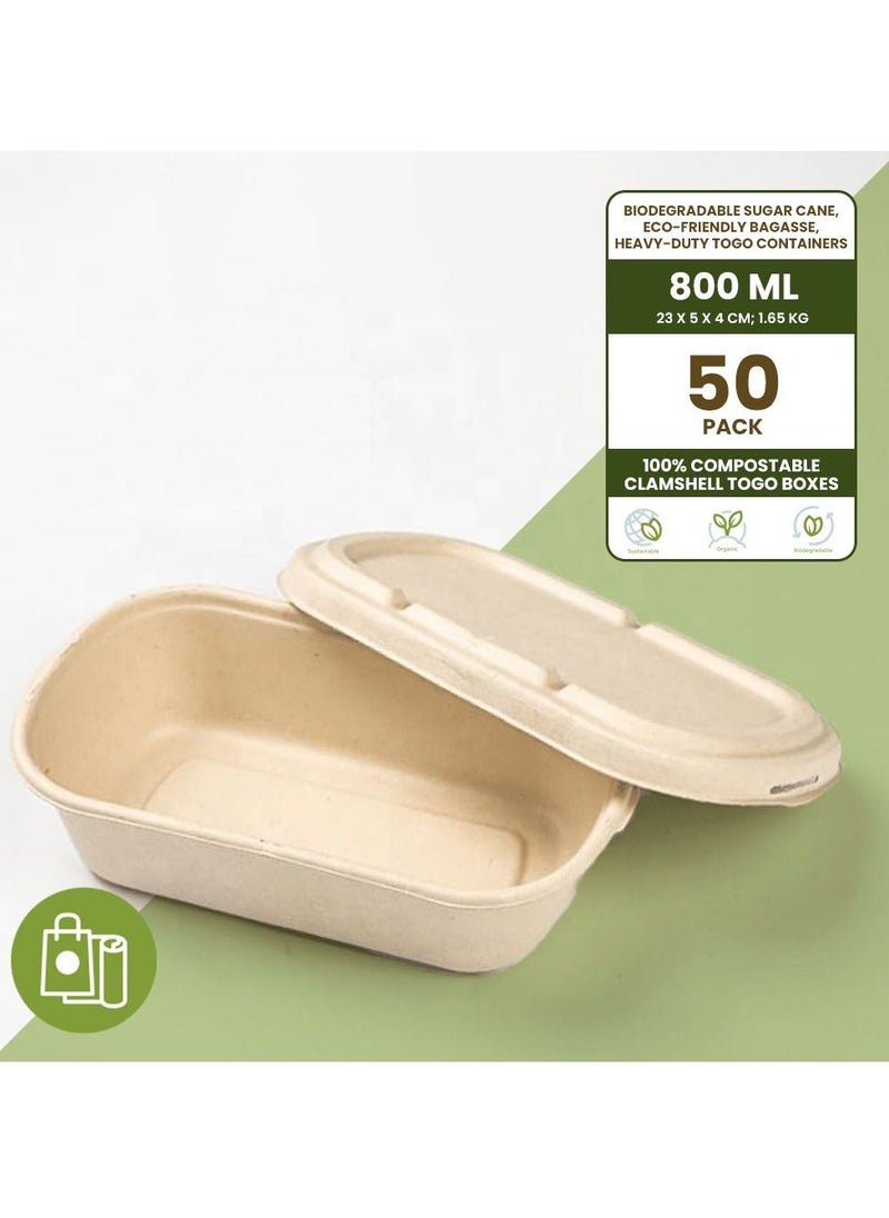 Ecoway [800 Ml - 28 Ounce] Food Box Container Made With Bagasse Sugar Cane Fibers For Meals & Dessert, Take Away Container, Disposable, Eco-friendly, Compostable, Restaurants - Pack Of 50, White