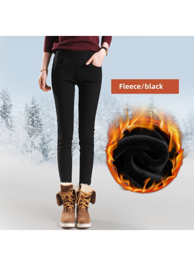 1 x 5 pcs Womens Winter Thick Fleece-Lined Leggings Black [plus velvet]]