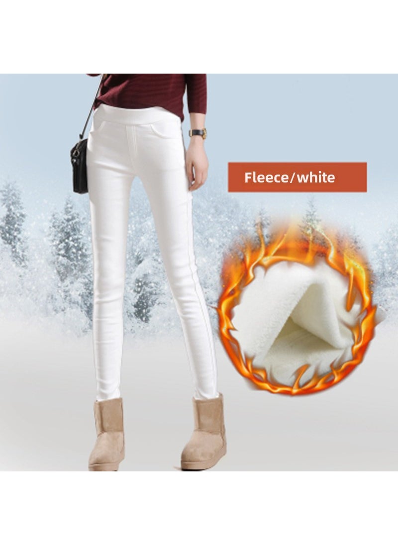 1 x 5 pcs Womens Winter Thick Fleece-Lined Leggings White [plus velvet]]