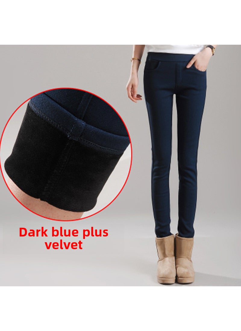 1 x 5 pcs Womens Winter Thick Fleece-Lined Leggings Navy blue [plus velvet]]