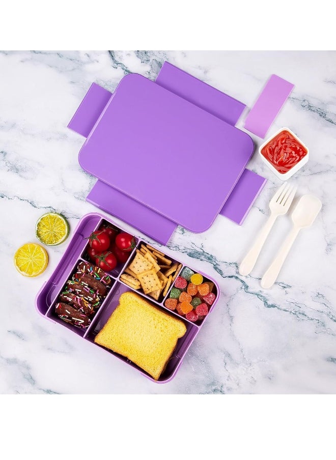 Lunch Box for Kids, 1330ML Bento Box Adult Lunch Box with 6 Compartment, Leakproof Snack Boxes with Utensil Sauce Dressing Containers, Reusable On-the-Go Meal and Snack Packing(Purple)