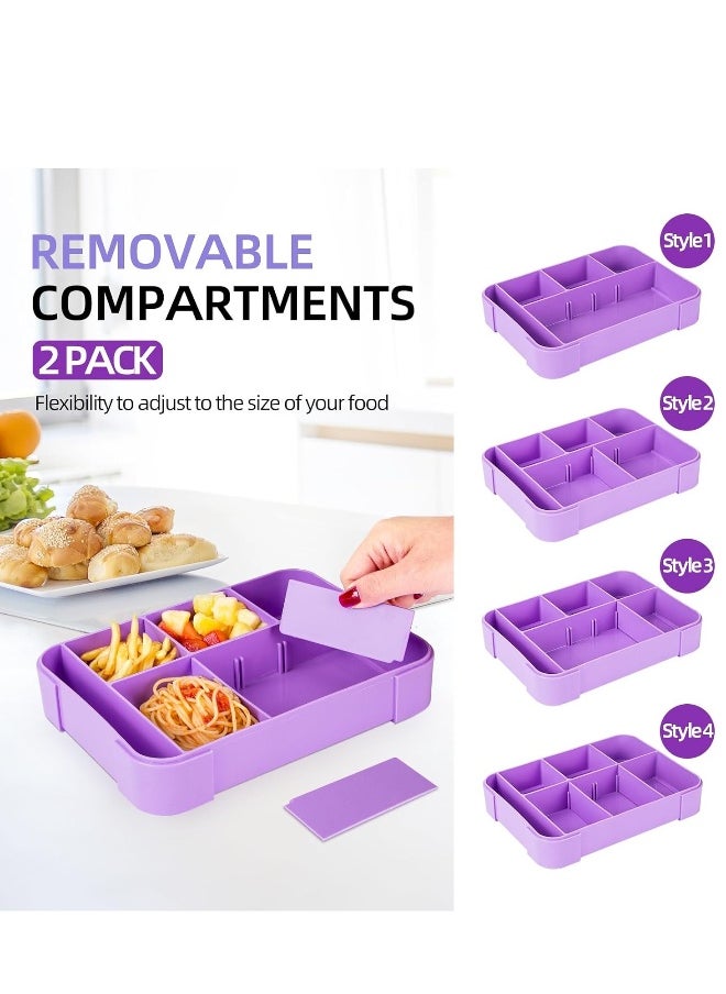 Lunch Box for Kids, 1330ML Bento Box Adult Lunch Box with 6 Compartment, Leakproof Snack Boxes with Utensil Sauce Dressing Containers, Reusable On-the-Go Meal and Snack Packing(Purple)