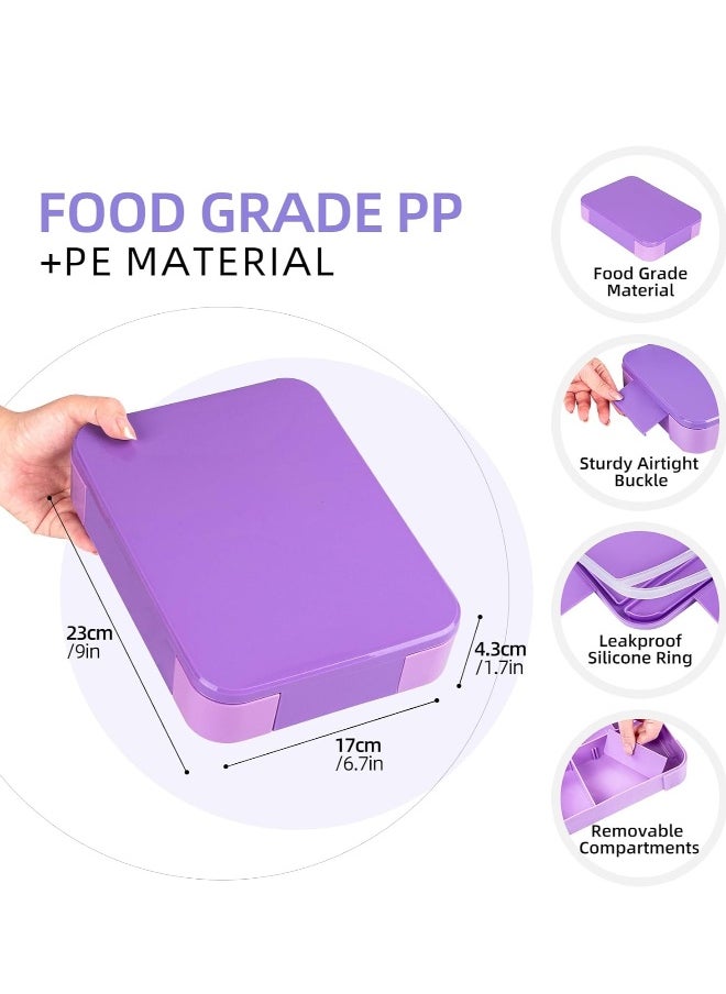 Lunch Box for Kids, 1330ML Bento Box Adult Lunch Box with 6 Compartment, Leakproof Snack Boxes with Utensil Sauce Dressing Containers, Reusable On-the-Go Meal and Snack Packing(Purple)